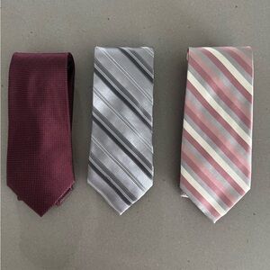Three DKNY ties. Grays, burgandy, pink